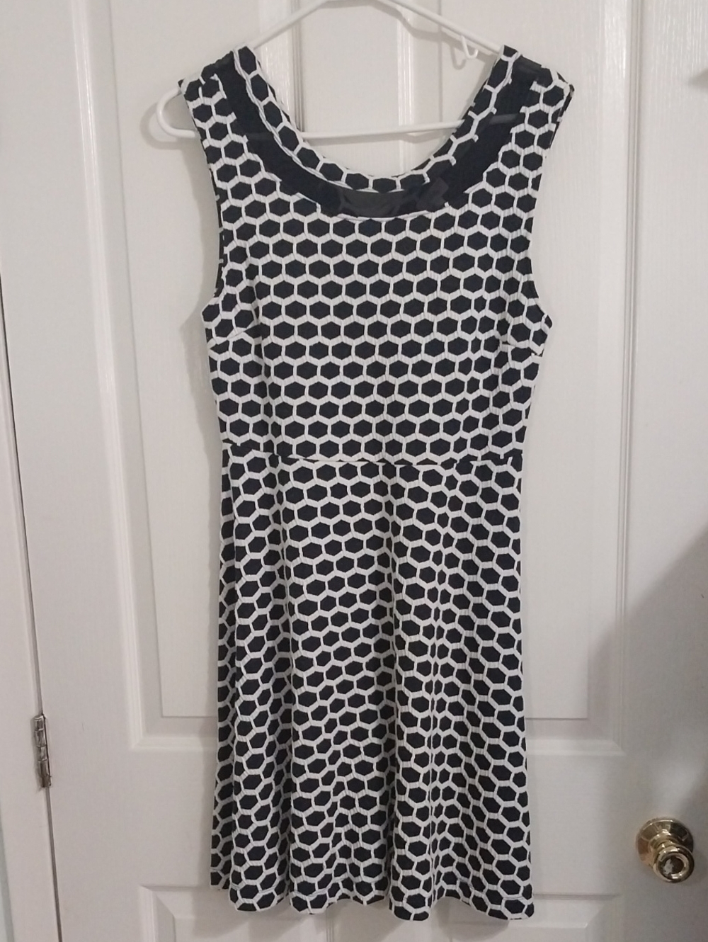 Pixley Navy and White Honeycomb Skater Dress Sz L